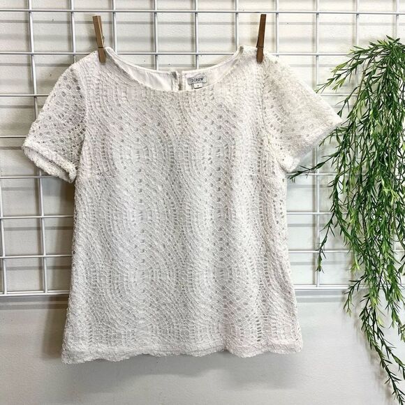 🅢🅐🅛🅔 J-Crew Lace Crew Neck Blouse Fully Lined Office Attire - Picture 1 of 5